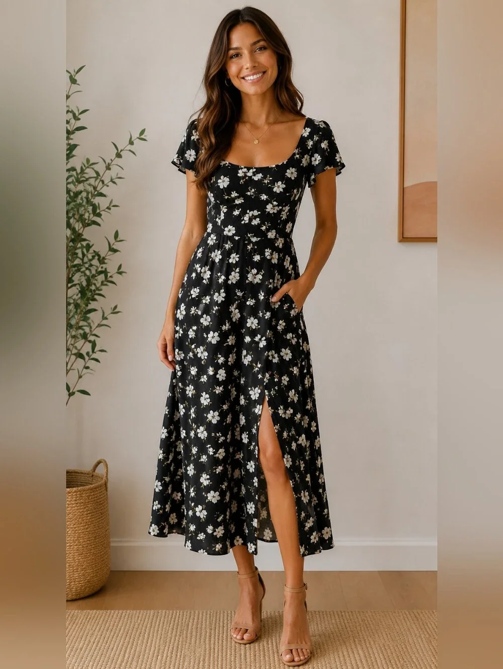 old navy black floral midi dress Old Navy | Dresses | Old Navy Black Floral Scoopneck Midi Dress
